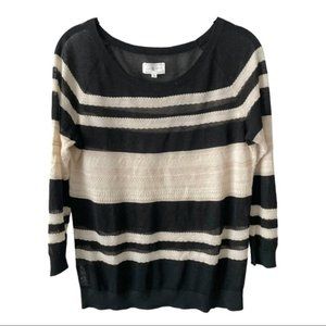 Lou &Grey Black Cream Striped 3/4 Sleeve Knit Top